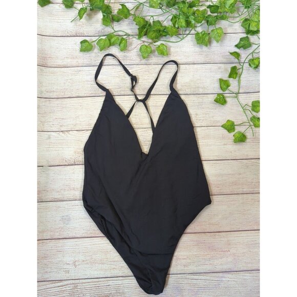 Women's JYORK the Label Dylan BLACK Pink One Piece DEEP V CUT Sz SMALL - Picture 2 of 5